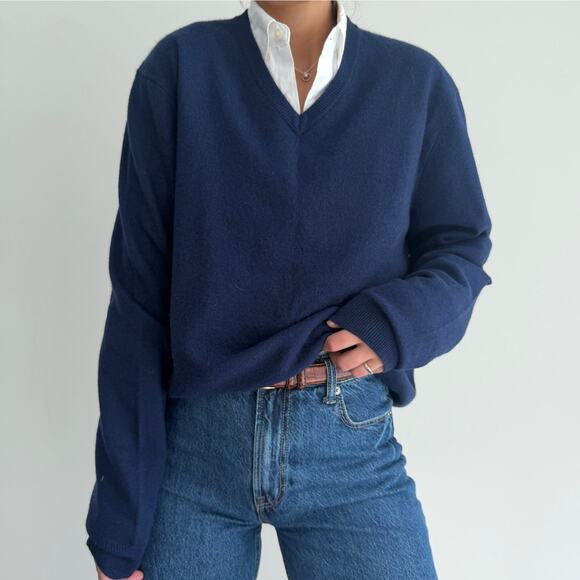 Club Room Cashmere Sweater Large Navy Minimalist Quiet Luxury Pullover - Picture 1 of 9